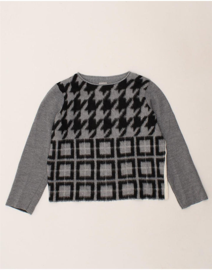 MARELLA Womens Crop Boat Neck Jumper Sweater UK 12 Medium Grey Houndstooth Vintage Marella and Second-Hand Marella from Messina Hembry 