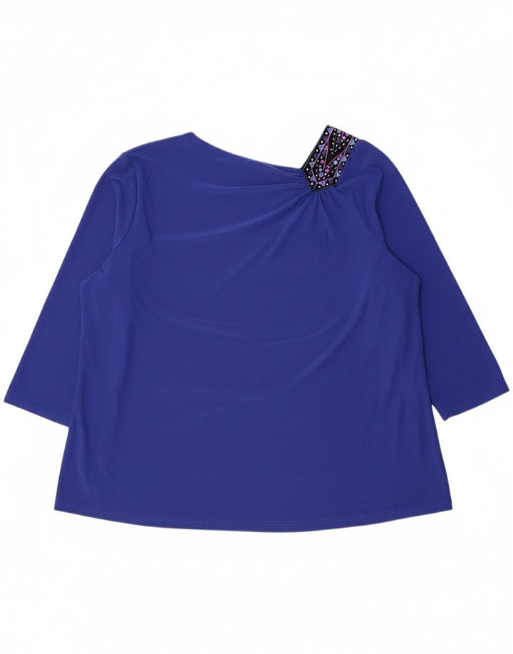 BOB MACKIE Womens Oversized 3/4 Sleeve Blouse Top UK 18 XL Blue Polyester