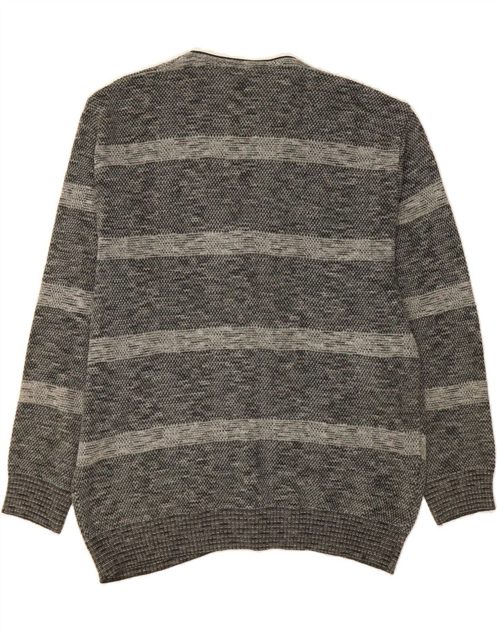 MALAGRIDA Mens Cardigan Sweater XL Grey Striped Cotton Vintage Malagrida and Second-Hand Malagrida from Messina Hembry 