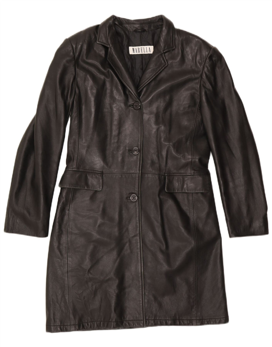 Marella Γυναικείο Δερμάτινο Παλτό UK 12 Medium Black Leather
