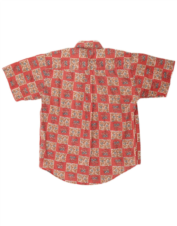 Boston Mens Short Sleeve Shirt Size 40 Medium Red Floral Cotton