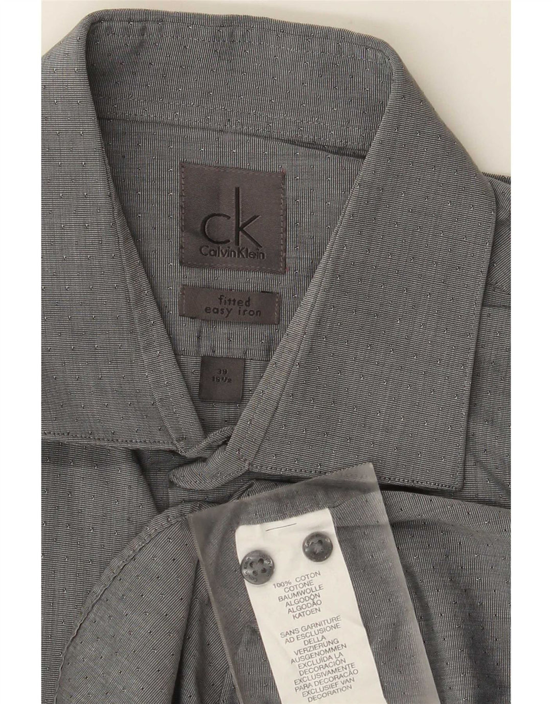 Calvin Klein Mens Fitted Shirt Size 39 15 1/2 Medium Grey Spotted Cotton