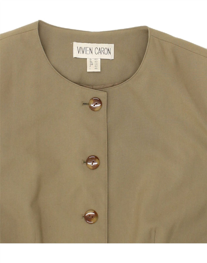 VINTAGE Womens 6 Button Blazer Jacket UK 14 Large Khaki Polyester Vintage Vintage and Second-Hand Vintage from Messina Hembry 