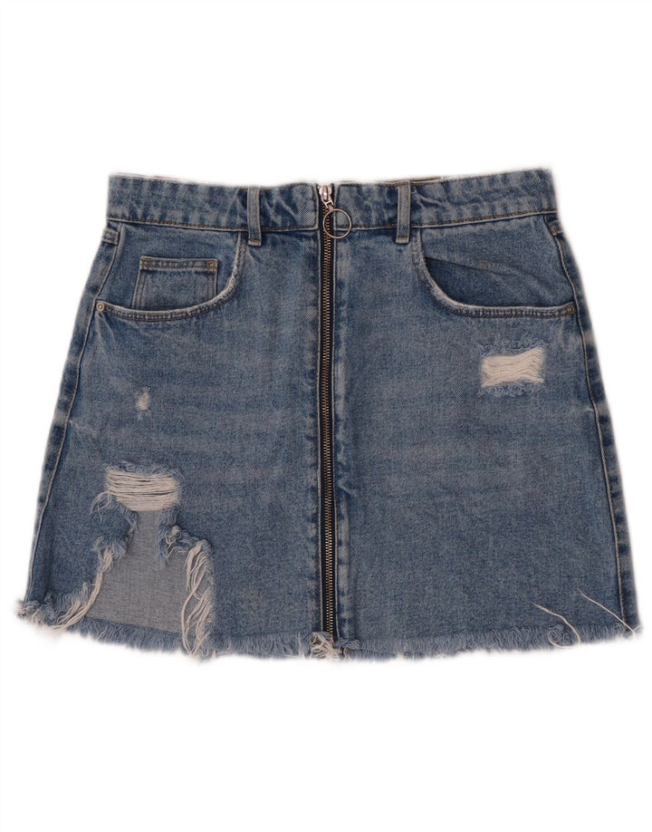 Zara Womens Distressed Mini Denim Skirt Medium W28 Blue Cotton