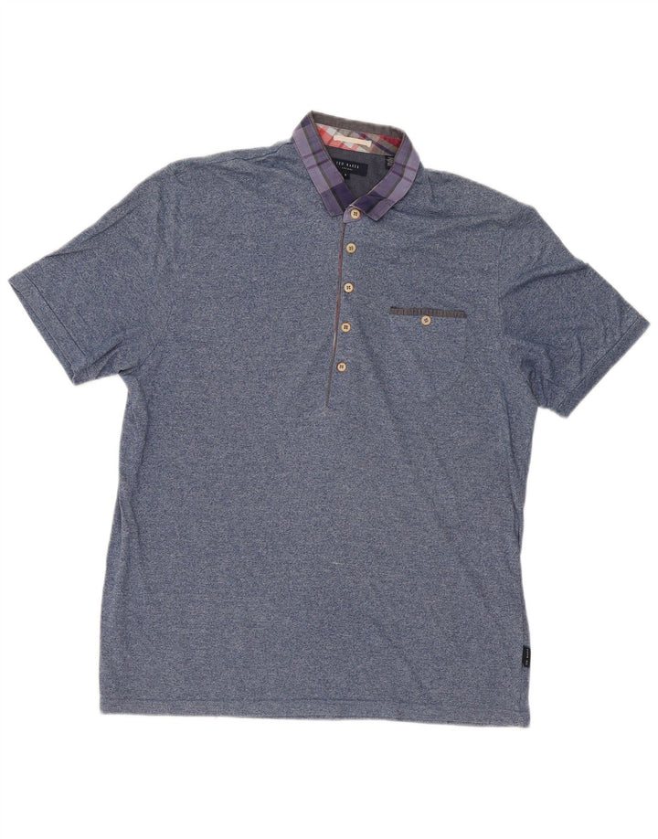Ted Baker Mens Polo Shirt Size 6 2XL Blue Flecked Cotton