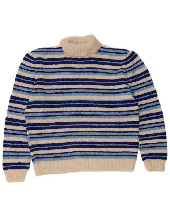 Vintage Womens Roll Neck Jumper Sweater UK 14 Medium Blue Striped