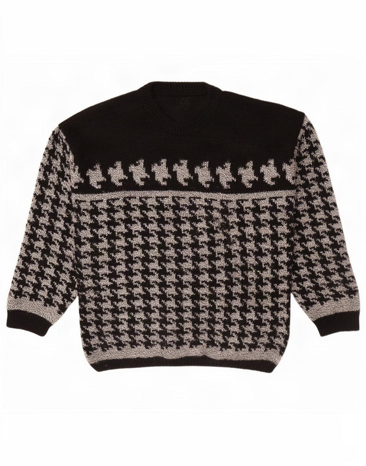 Maglione vintage da uomo girocollo girocollo medio pied de poule nero