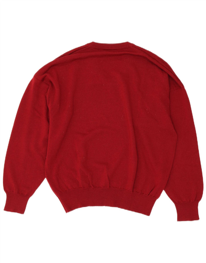 Lacoste Mens V-Neck Jumper Sweater Size 5 Large Red Virgin Wool