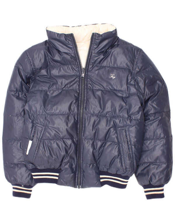 Giacca imbottita reversibile con cappuccio Fay per bambini 7-8 anni a righe blu navy