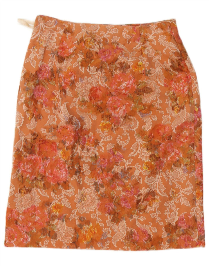 Vintage Womens Straight Skirt W28 Medium Orange Floral