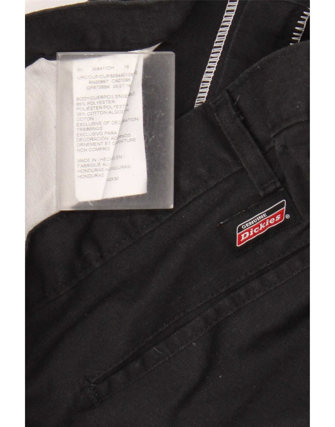 Calças cargo retas masculinas Dickies W40 L30 poliéster preto