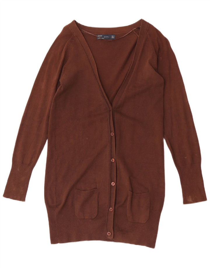 Zara Womens Cardigan Sweater UK 12 Medium Brown Cotton