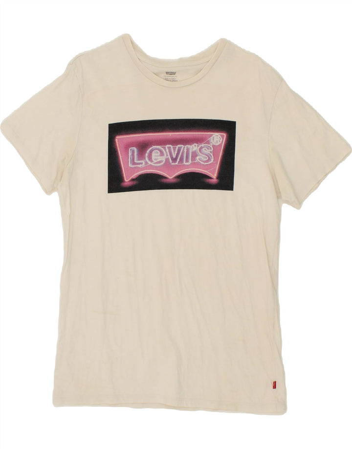 LEVI'S Womens Graphic T-Shirt Top UK 14 Medium White Cotton Vintage Levi's and Second-Hand Levi's from Messina Hembry 