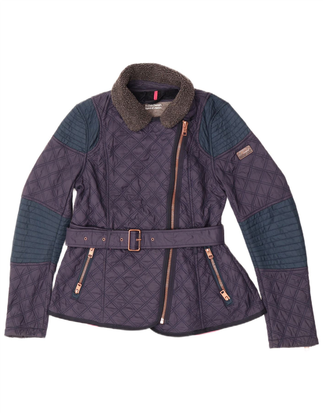 Superdry Veste matelassée pour femme UK 14 Medium Navy Blue Colourblock Nylon