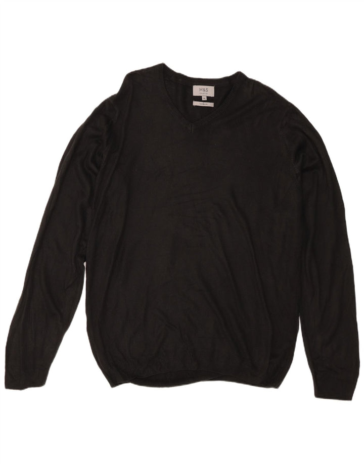 Marks & Spencer Mens V-Neck Jumper Sweater XL Black Acrylic