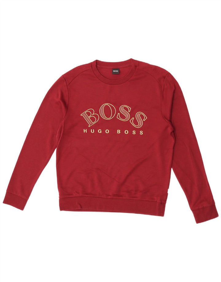 Felpa grafica da uomo Hugo Boss, maglione medio bordeaux