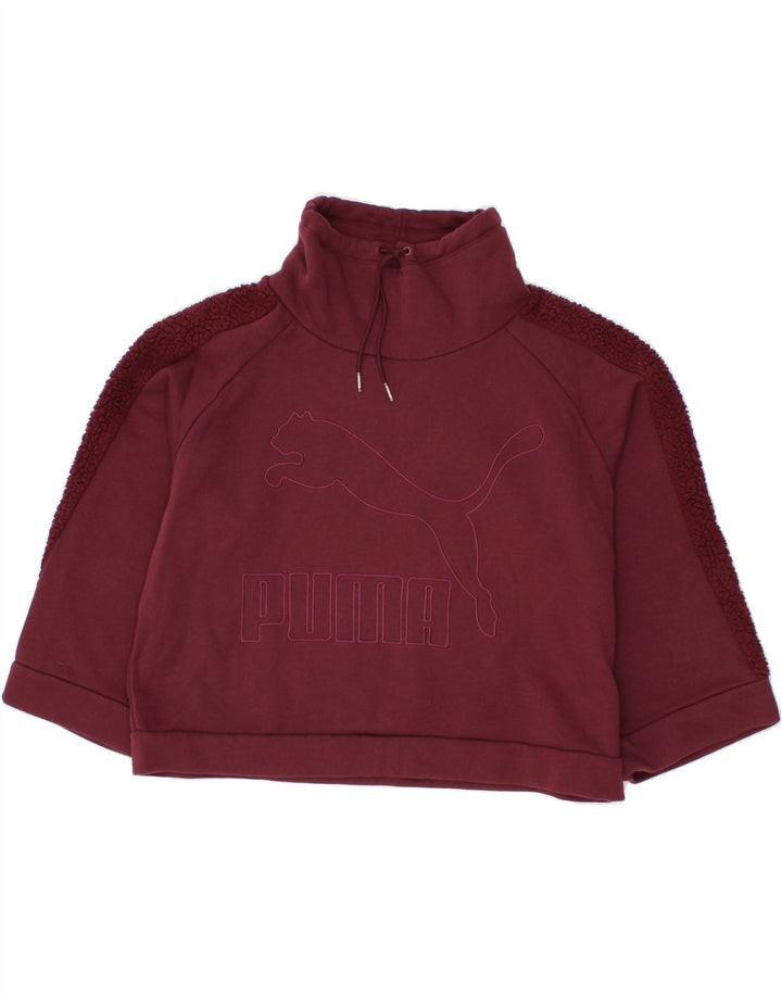 PUMA Womens Crop 3/4 Sleeve Sweatshirt Jumper UK 14 Medium Maroon Vintage Puma and Second-Hand Puma from Messina Hembry 