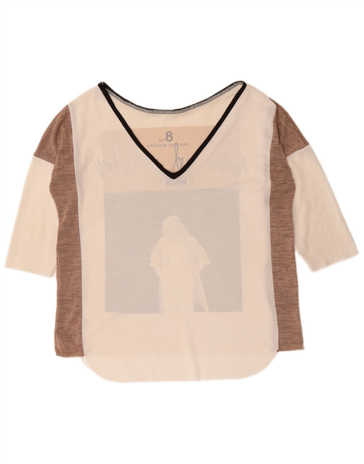 Zara Dame Oversized grafisk top 3/4 ærme UK 10 Small White