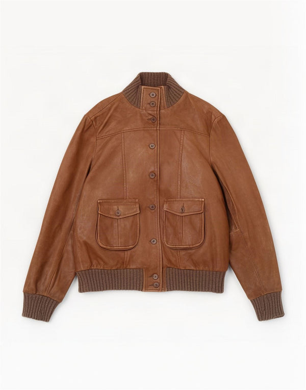 Vintage mujer chaqueta de cuero Reino Unido 14 marrón medio