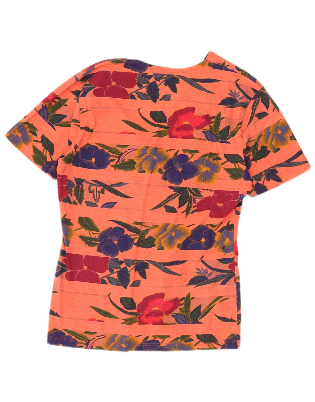VINTAGE Womens Blouse Top UK 14 Medium Orange Floral Cotton