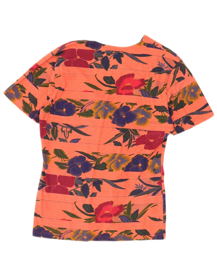 VINTAGE Womens Blouse Top UK 14 Medium Orange Floral Cotton