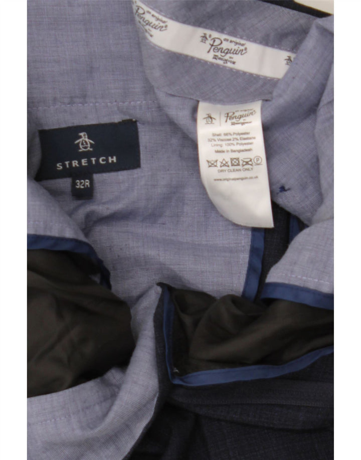 Penguin Mens Slim Suit Trousers W32 L30 Navy Blue Check Polyester