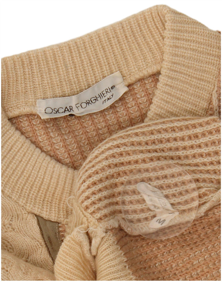 Oscar Forghieri Herre Crew Neck Jumper Sweater Medium Beige Stribet Uld