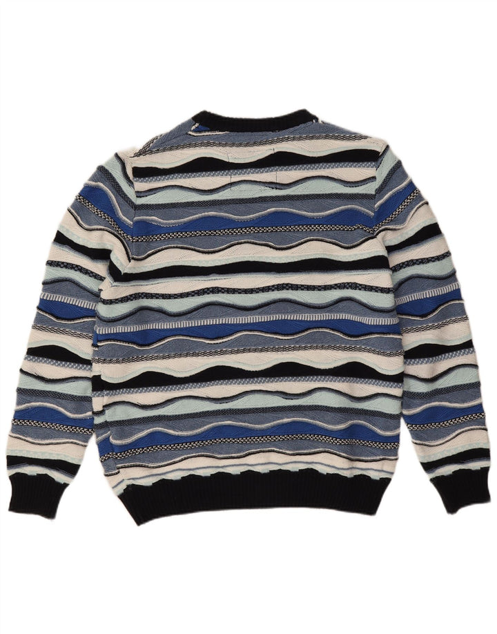 Roger Kent Mens Crew Neck Jumper Sweater EU 52 Large Blue Colourblock
