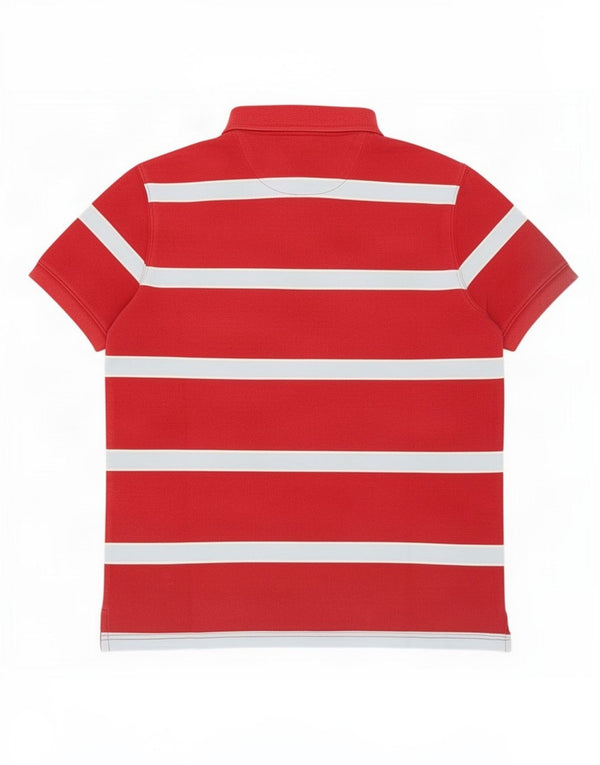 Massimo Dutti Mens Polo Shirt Large Red Striped Cotton
