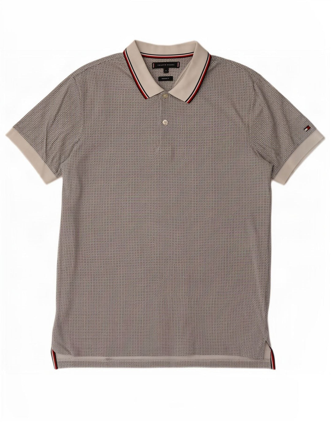 Tommy Hilfiger Herre Regular Fit Polo Shirt Medium White Spotted Bomuld