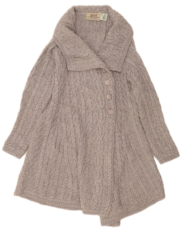 Aran Crafts Dame Longline Cardigan Sweater UK 12 Medium Grey Merino Wool