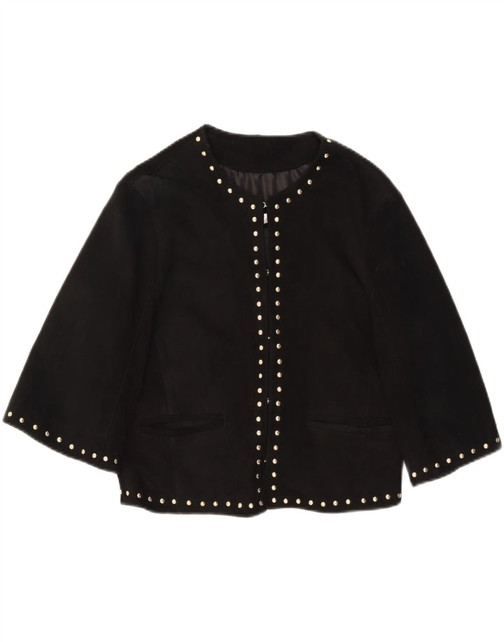 Tenax Womens 3/4 Sleeve Suede Bolero Jacket IT 44 Medium Black Leather