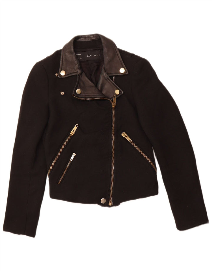 Женская укороченная байкерская куртка ZARA UK 6 XS, черный полиэстер