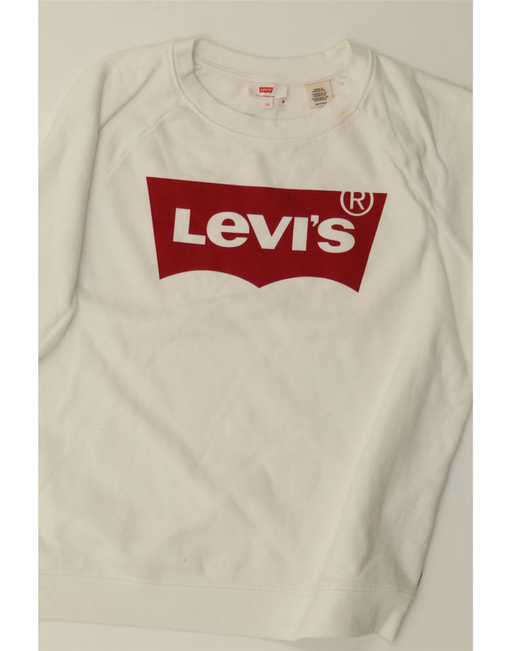 LEVI'S Womens Graphic Oversized Sweatshirt Jumper UK 6 XS White Cotton Vintage Levi's and Second-Hand Levi's from Messina Hembry 