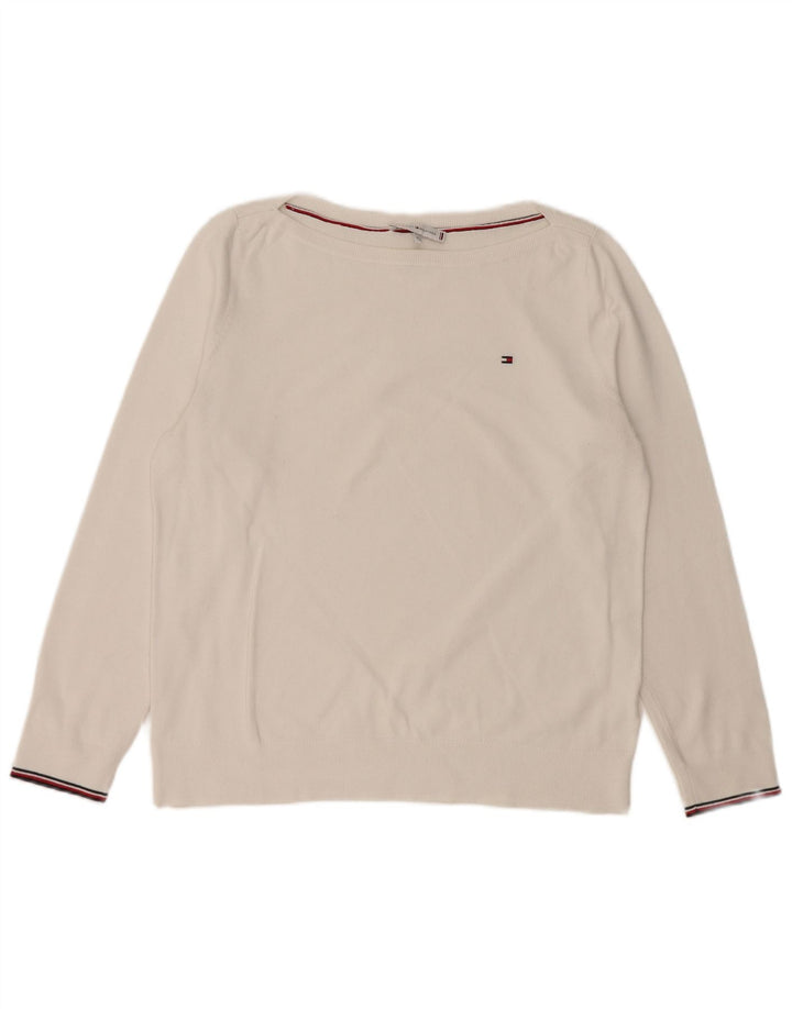 TOMMY HILFIGER Womens Boat Neck Jumper Sweater UK 14 Medium White