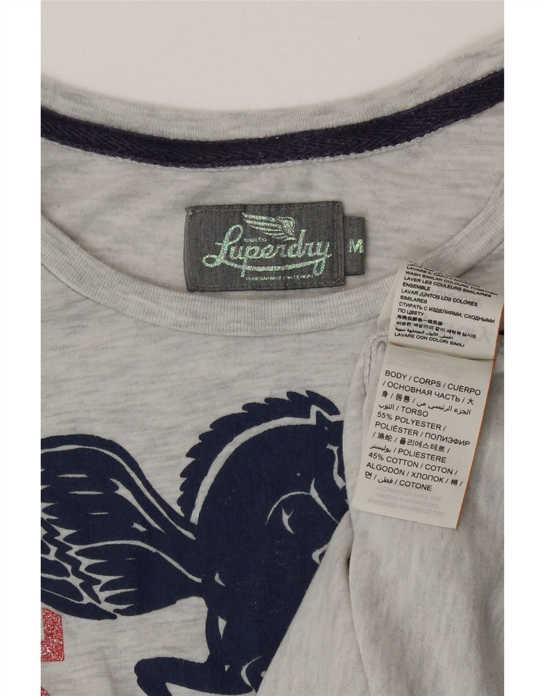 Superdry Womens Graphic T-Shirt Top UK 12 Medium Grey Flecked Polyester