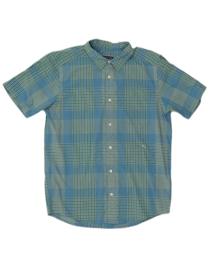 Patagonia Mens Short Sleeve Shirt Medium Blue Check Cotton