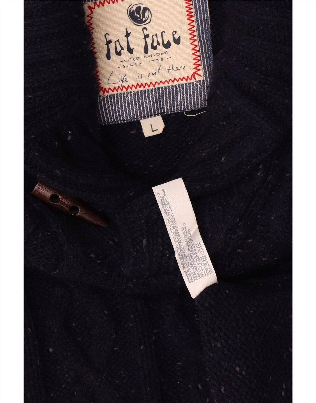 Fedt ansigt Herre Sjal Hals Jumper Sweater Stor Marineblå Flecked Uld