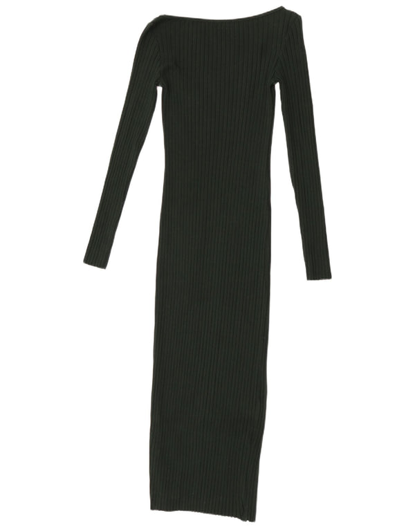 Zara Γυναικείο μακρυμάνικο Bodycon Φόρεμα UK 8 Μικρό πράσινο βαμβακερό