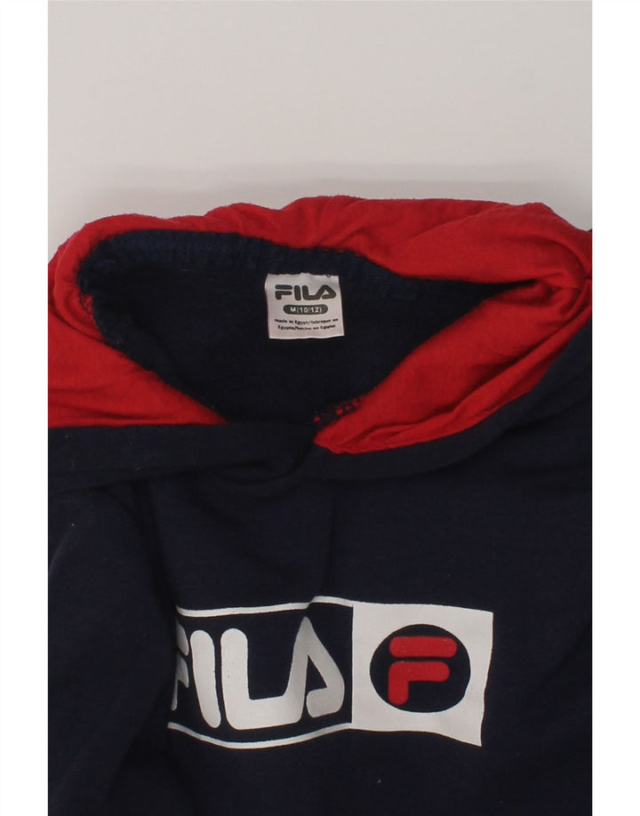 FILA Boys Graphic Hoodie Jumper 10-11 Years Medium  Navy Blue Polyester | Vintage Fila | Thrift | Second-Hand Fila | Used Clothing | Messina Hembry 