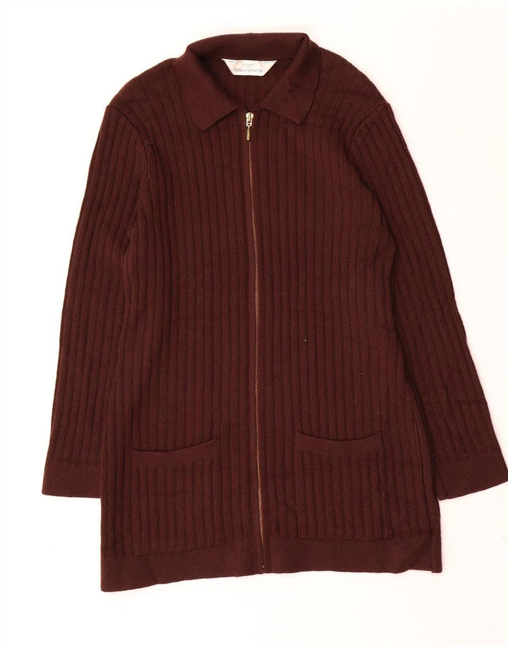 Marks & Spencer Womens Cardigan Sweater UK 14 Large  Brown Wool