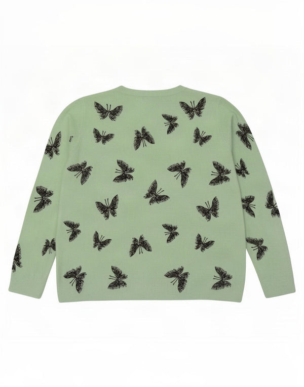 Marks & Spencer Womens Crew Neck Jumper Sweater UK 22 3XL Green Butterfly