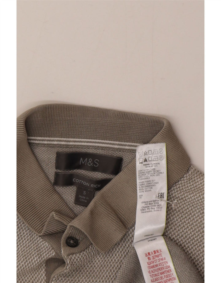 Marks & Spencer Mens Short Sleeve Polo Neck Jumper Sweater Small Grey