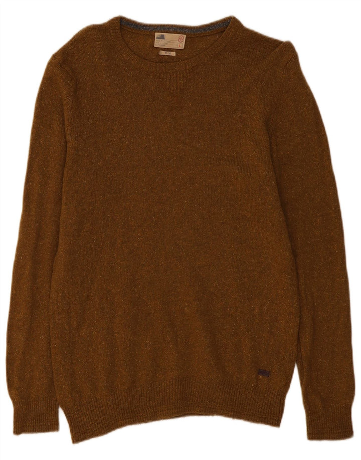 Marks & Spencer Mens Crew Neck Jumper Sweater Large Khaki Flecked Wool