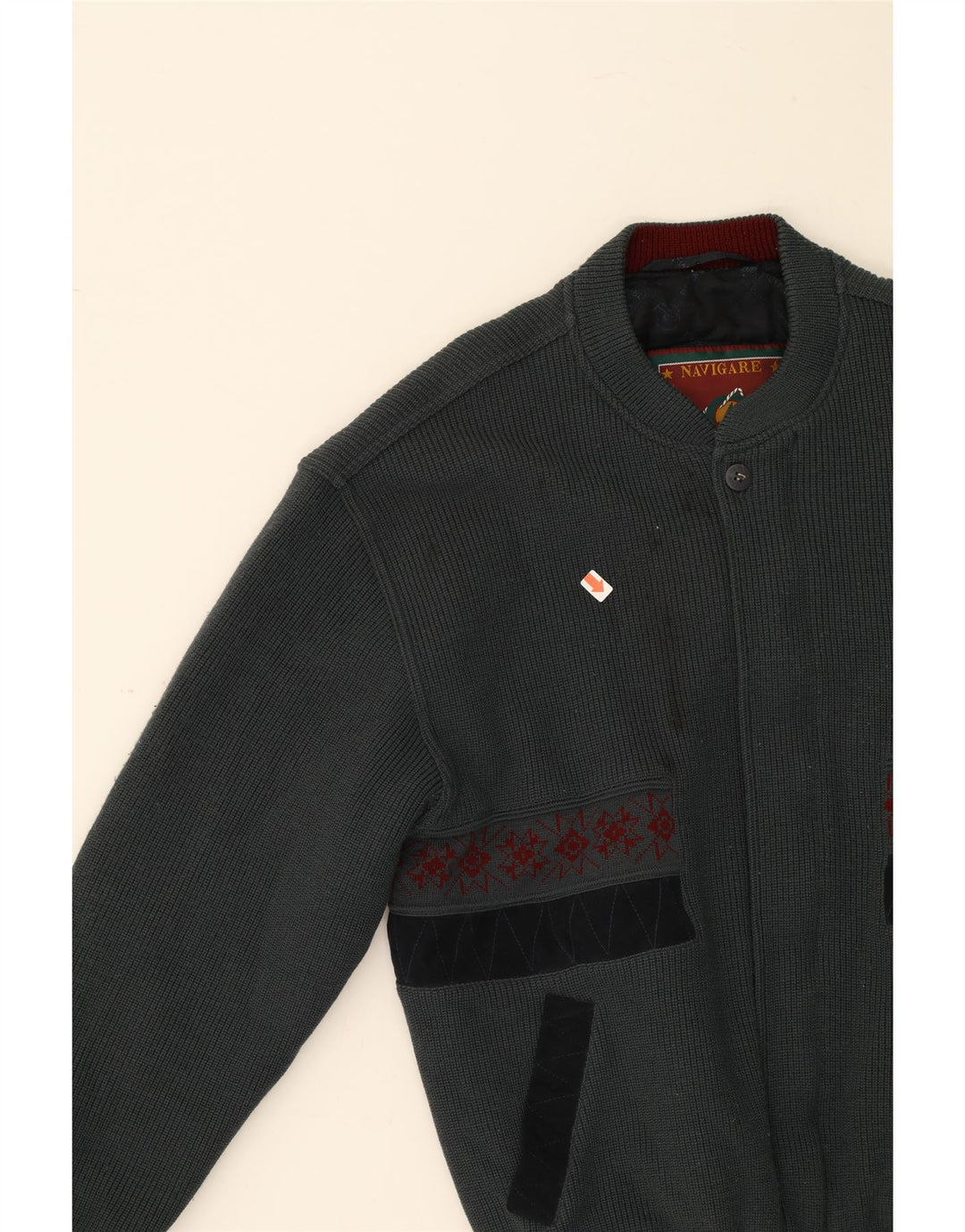 NAVIGARE Mens Knit Bomber Jacket UK 38 Medium Grey Floral Vintage Navigare and Second-Hand Navigare from Messina Hembry 