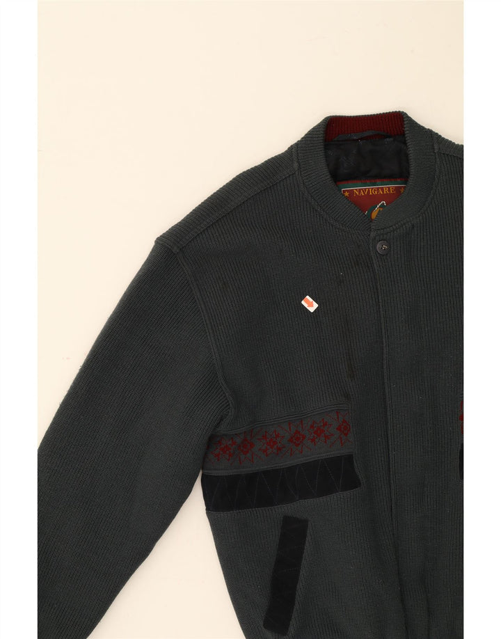 NAVIGARE Mens Knit Bomber Jacket UK 38 Medium Grey Floral Vintage Navigare and Second-Hand Navigare from Messina Hembry 