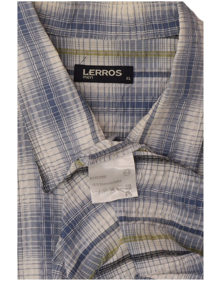 Lerros Mens Short Sleeve Regular Fit Shirt XL Blue Check Cotton
