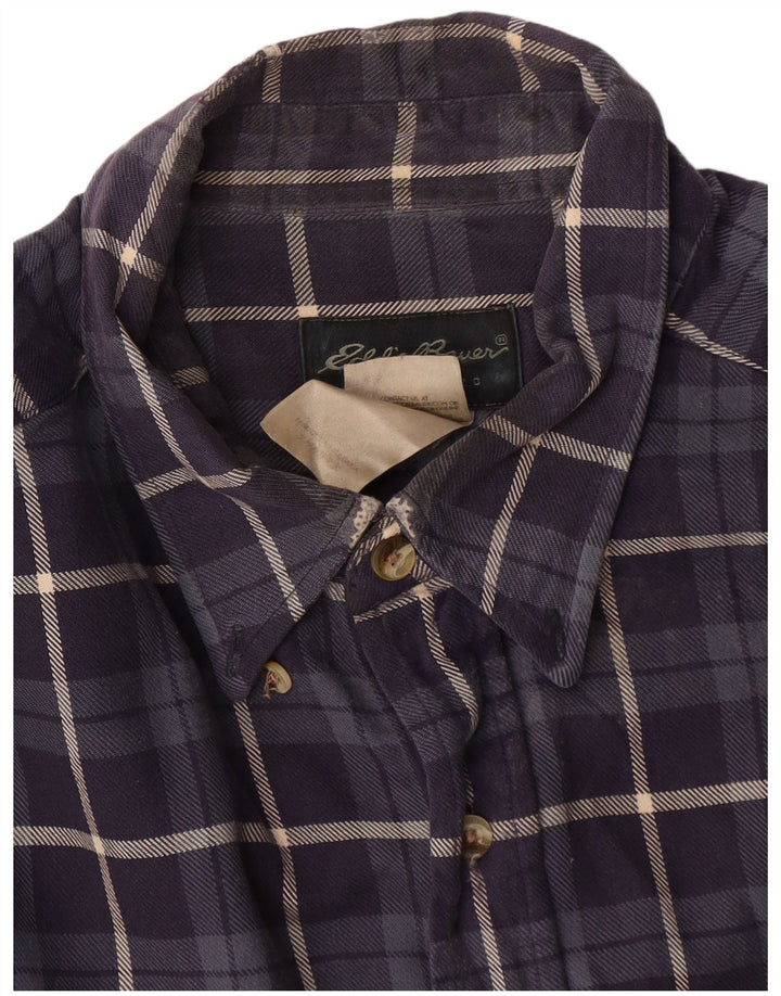 Eddie Bauer Mens Flannel Shirt Large Navy Blue Check Cotton