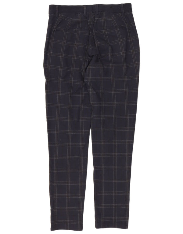 Zara Mens Slim Chino Calças Pequenas W30 L29 Azul Marinho Xadrez Poliéster
