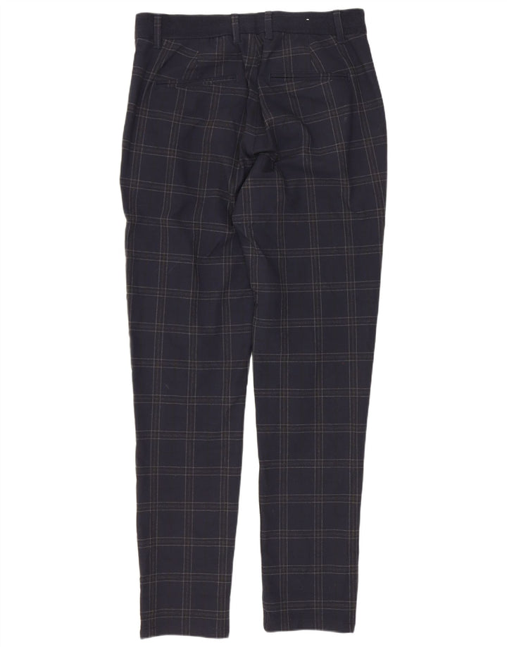 Zara Mens Slim Chino Trousers Small W30 L29 Navy Blue Check Polyester